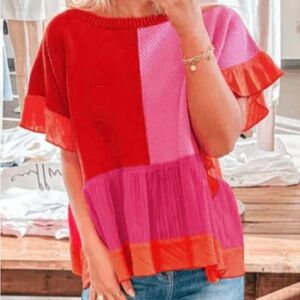 Colorblock Red and Pink Women's Top Size Small